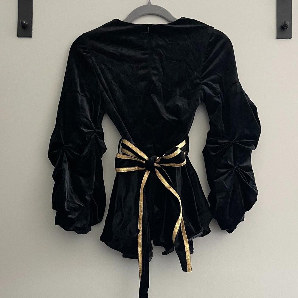Black Velvet Ruffled Top - Picture 3 of 4